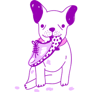 dessin chiot avec une chaussure dans la gueule